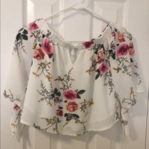 Floral open shoulder top